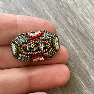 Italian Floral Micro Mosaic Oval Brooch Jewelry Bloomers and Frocks